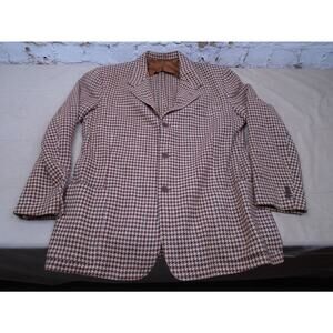 Vintage 60s Mens Houndstooth Handwoven Suit jacket Wool Size 45 Regular Preppy